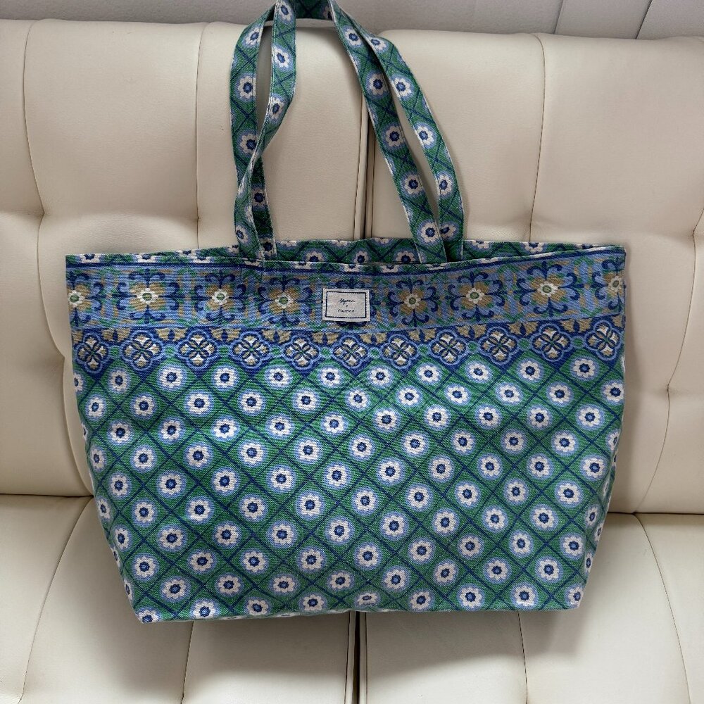 Sézane x Momoní summer '24 limited edition green floral tile print tote bag NWOT - Picture 2 of 6